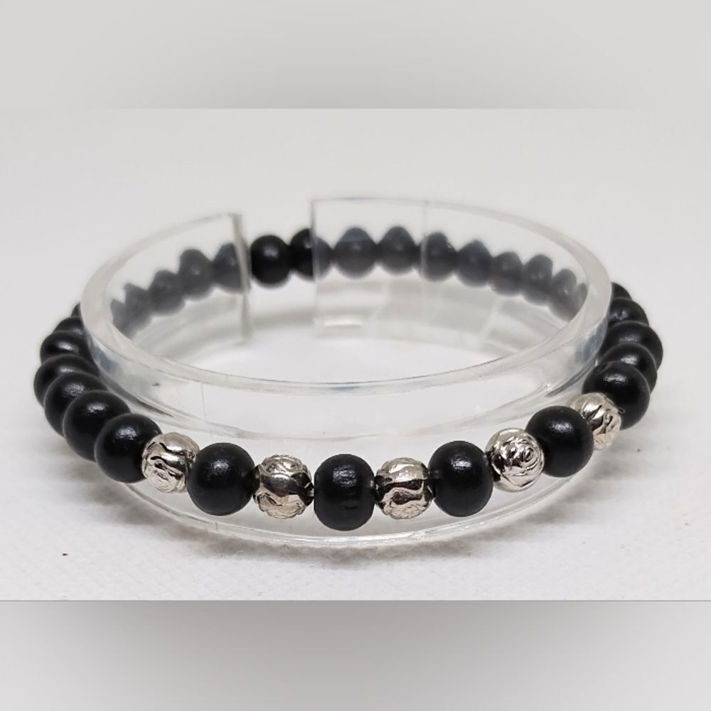 Men's bracelet beaded beads black new e69
